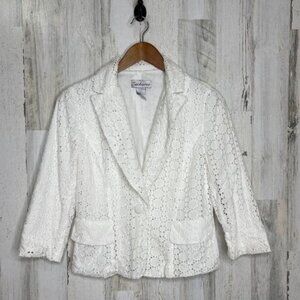 Zacharee VINTAGE Women's Quarter Sleeve Eyelet Jacket Blazer White Size 6